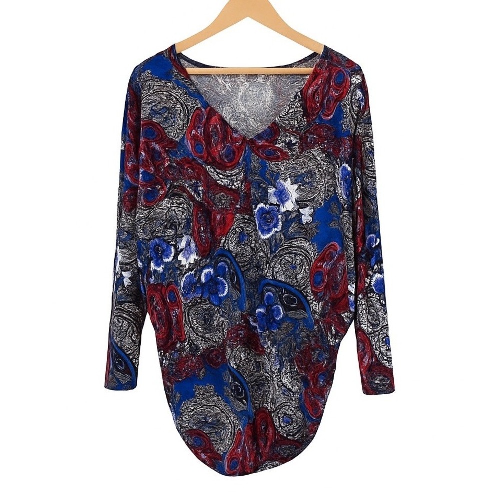 Susan Graver Womens 3X Liquid Knit Tunic Top Paisley Artsy Flowy‎ Blouse A285422